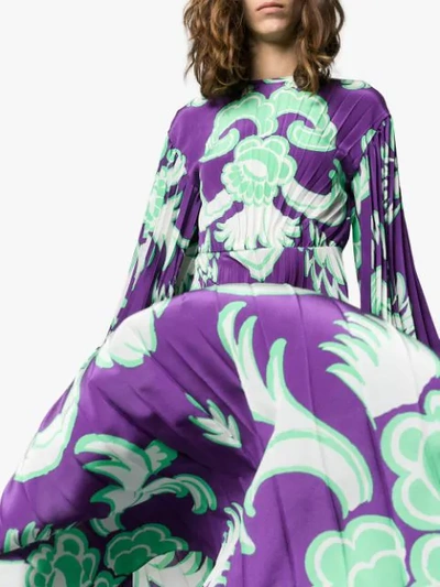 Shop Valentino Printed Pleated Maxi Dress In Purple