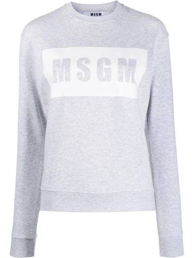 Shop Msgm Box Logo Print Sweater In Grey