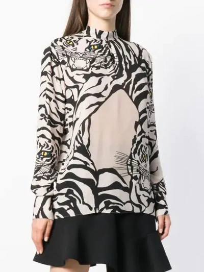 Shop Valentino Tiger Printed Blouse In Neutrals
