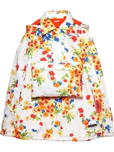 Shop Miu Miu Floral Panama Cape In F0009 White