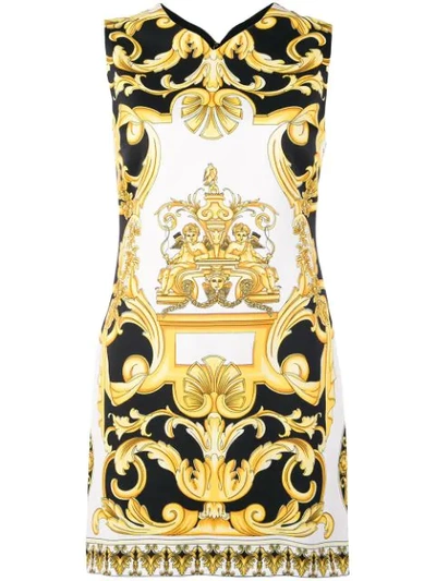 Shop Versace Barocco Print Mini Dress In Yellow