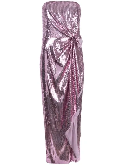 Shop Prabal Gurung Strapless Gathered Sequin Gown In Pink