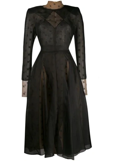 Shop Fendi Double-layered Organza Dress In Black