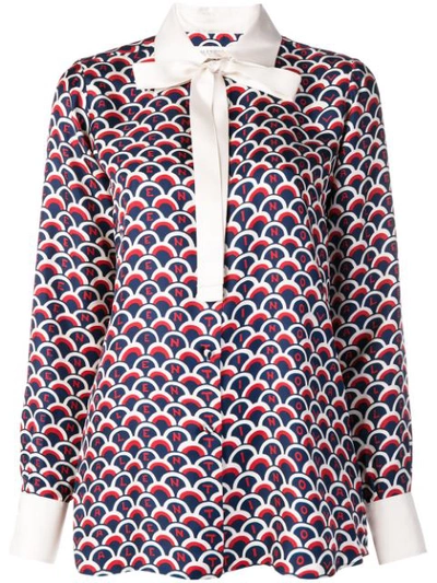 Shop Valentino Logo Scale Print Blouse In Blue