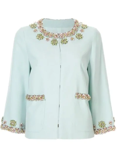 Shop Andrew Gn Rhinestone Jacket In Blue