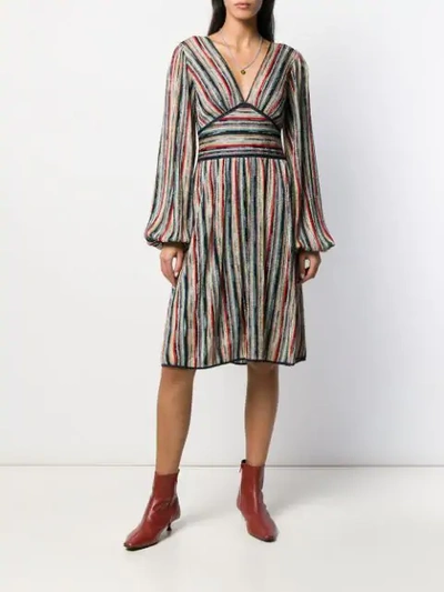 Shop Missoni Striped Knitted Dress In Blue