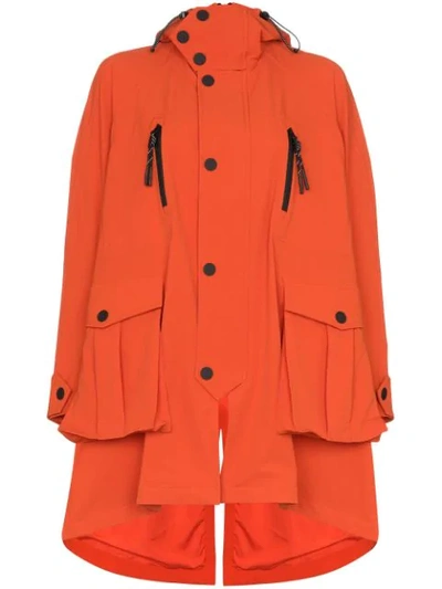 Shop Angel Chen Embroidered Hooded Parka Coat In Orange