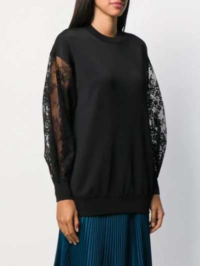 Shop Givenchy Lace Sleeve Sweater In Black