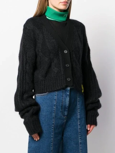 Shop Aalto Cropped Cable-knit Cardigan In Black