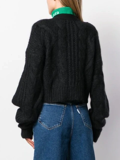 Shop Aalto Cropped Cable-knit Cardigan In Black