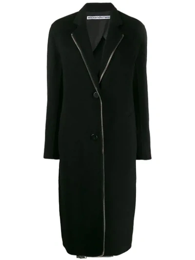 Shop Alexander Wang Exposed Zip Midi Coat In Black