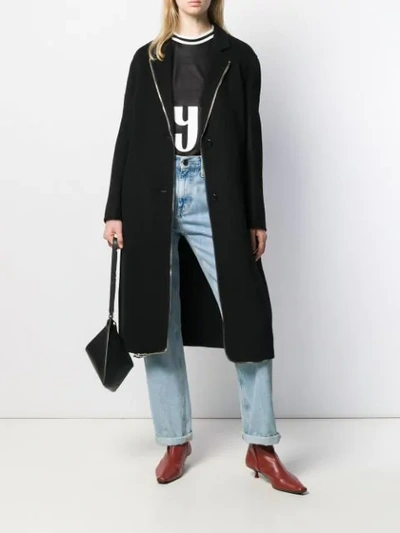 Shop Alexander Wang Exposed Zip Midi Coat In Black