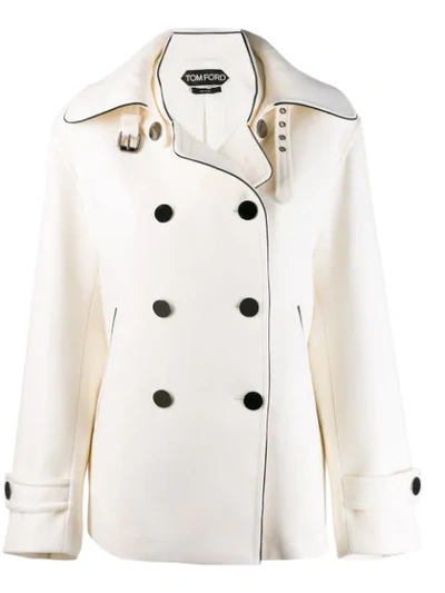 Shop Tom Ford Buckled Collar Peacoat In White