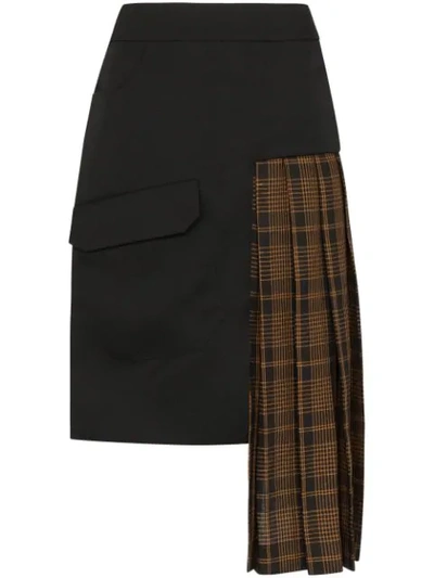 Shop Delada Check Panelled Asymmetric Skirt In Black