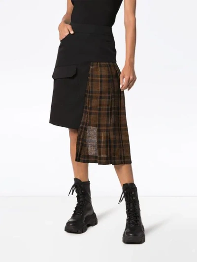 Shop Delada Check Panelled Asymmetric Skirt In Black