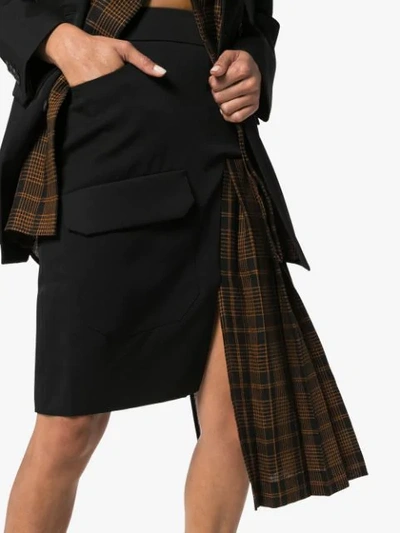 Shop Delada Check Panelled Asymmetric Skirt In Black