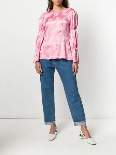 Shop Alexa Chung Textured Floral Ruched Long Sleeve Blouse - Pink