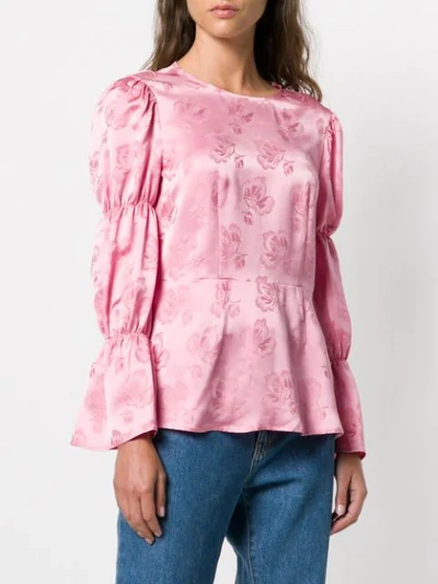 Shop Alexa Chung Textured Floral Ruched Long Sleeve Blouse - Pink