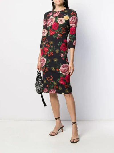 Shop Dolce & Gabbana Rose Print Fitted Dress In Hn82a Rose Barocche F Nero