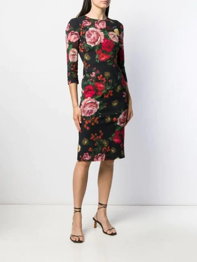Shop Dolce & Gabbana Rose Print Fitted Dress In Hn82a Rose Barocche F Nero