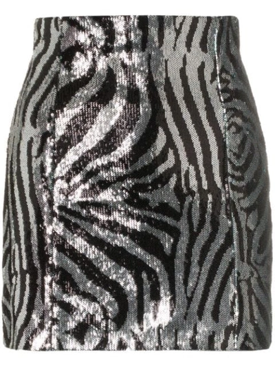 Shop Halpern Zebra Print Sequin Embellished Mini Skirt - Black