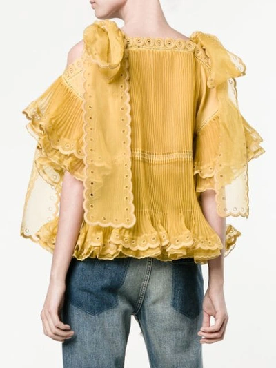 Shop Chloé Sheer Pleated Scalloped Blouse In Yellow