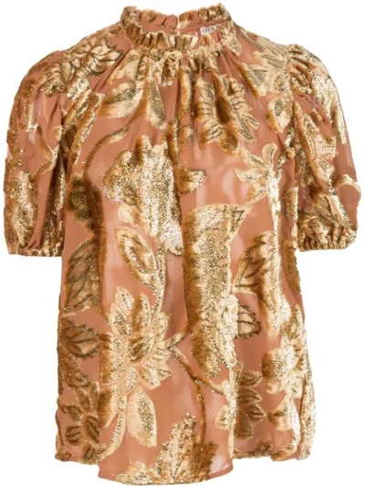 Shop Ulla Johnson Cuffed Sleeve Floral T-shirt In Rosegold