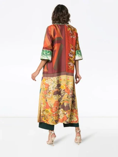 Shop Rianna + Nina Printed Button Down Silk Kaftan In Brown