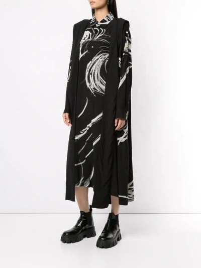 Shop Yohji Yamamoto Abstract Print Shirt Dress In Black