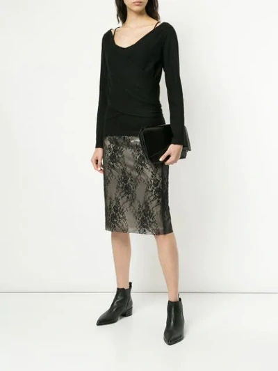 Shop Goen J Goen.j Frosted Lace Pencil Skirt - Black