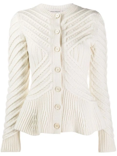 Shop Alexander Mcqueen Knitted Peplum Cardigan In White