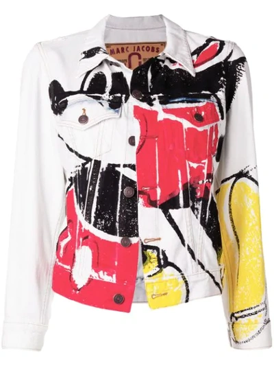 Marc Jacobs Mickey-print Button-down Denim Jacket In White