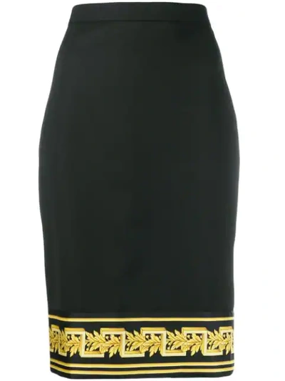 Shop Versace Printed Hem Pencil Skirt In Black