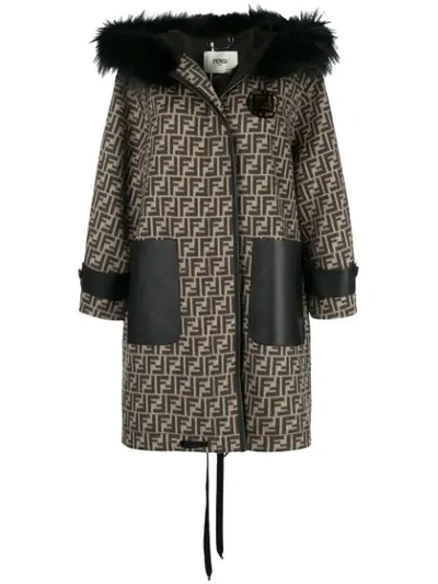 Shop Fendi Ff Logo Coat In Neutrals