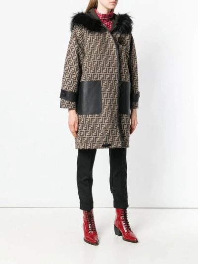 Shop Fendi Ff Logo Coat In Neutrals