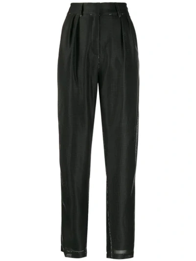 Shop Balmain Lamé Tapered Trousers In Black