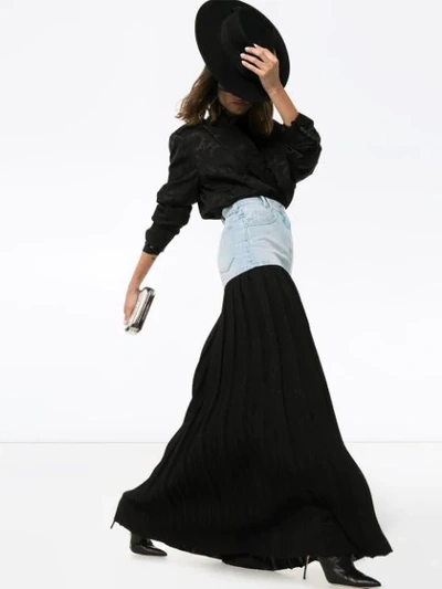 Shop Balmain Denim Pleated Maxi Skirt In Black
