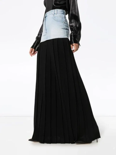 Shop Balmain Denim Pleated Maxi Skirt In Black