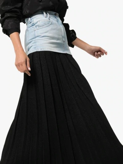 Shop Balmain Denim Pleated Maxi Skirt In Black