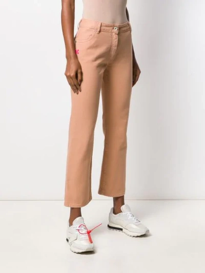 Shop Off-white Cropped Embroidered Jeans In Pink