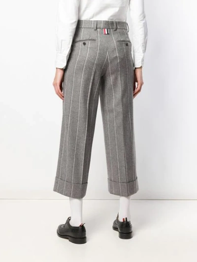 Shop Thom Browne Shadow-stripe Cropped Trousers In Grey
