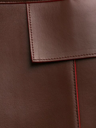 Shop Marni Leather Collarless Coat In Brown