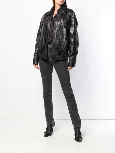 Shop Saint Laurent Zipped Biker Jacket In Black