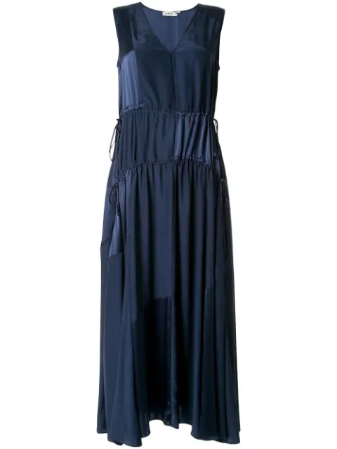 Amur Lotta Cinched Satin Panel Silk Maxi Dress In Blue | ModeSens