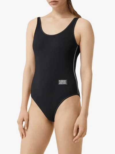 Shop Burberry Logo Detail Swimsuit In Black