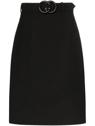 Shop Gucci Gg Belted Midi Skirt In Black