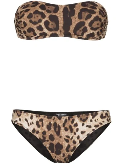 Shop Dolce & Gabbana Leopard Print Bandeau Bikini In Hy13m