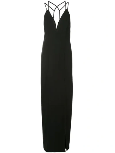 Shop Aidan Mattox Lattice Back Plunge Gown In Black