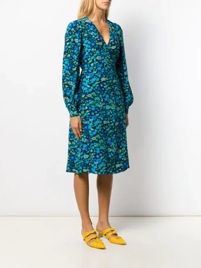 Shop Ganni Floral-print Wrap Dress In Blue