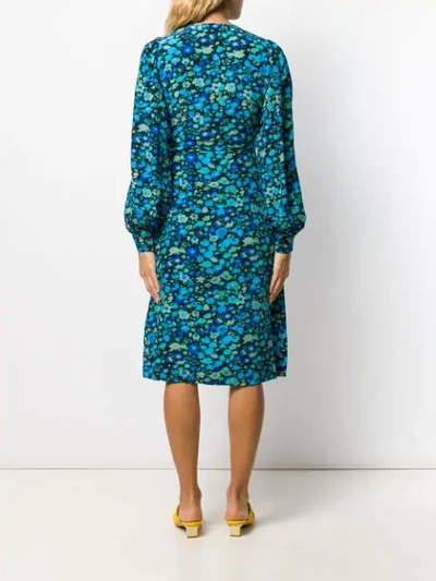 Shop Ganni Floral-print Wrap Dress In Blue